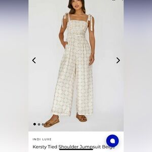 Selfie Leslie Tied Shoulder Beige Jumpsuit